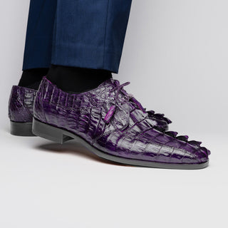 Marco Di Milano Cancun Men's Shoes Purple Exotic Hornback Crocodile Skin Derby (MDM1003)-AmbrogioShoes