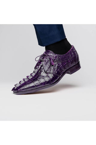 Marco Di Milano Cancun Purple Exotic Hornback Crocodile Skin Derby (MDM1003)-AmbrogioShoes