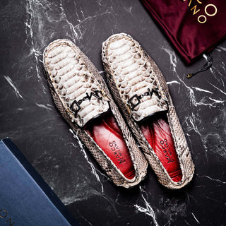 Marco Di Milano Capri Men's Shoes Natural Exotic Python Skin Horse-Bit Loafer (MDM1241)-AmbrogioShoes