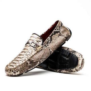 Marco Di Milano Capri Men's Shoes Natural Exotic Python Skin Horse-Bit Loafer (MDM1241)-AmbrogioShoes