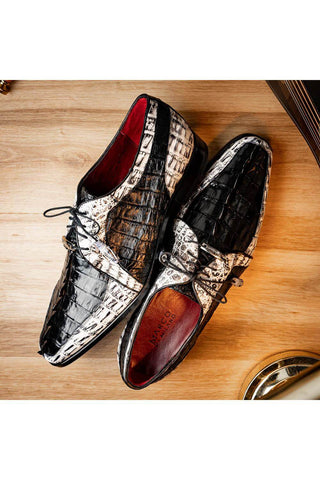 Marco Di Milano Caribe Black & Newspaper Genuine Hornback Caiman Crocodile Derby (MDM1118)-AmbrogioShoes