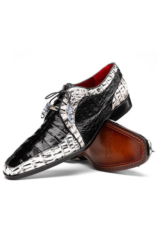 Marco Di Milano Caribe Black & Newspaper Genuine Hornback Caiman Crocodile Derby (MDM1118)-AmbrogioShoes