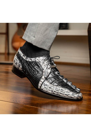 Marco Di Milano Caribe Black & Newspaper Genuine Hornback Caiman Crocodile Derby (MDM1118)-AmbrogioShoes