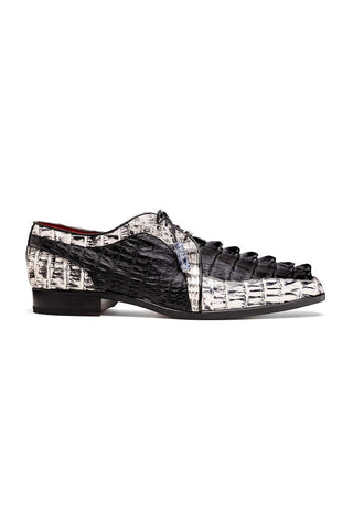 Marco Di Milano Caribe Black & Newspaper Genuine Hornback Caiman Crocodile Derby (MDM1118)-AmbrogioShoes