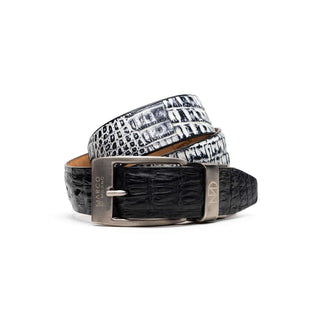 Marco Di Milano Caribe Men's Black / Newspaper Genuine Crocodile Belts (MDMB1045)-AmbrogioShoes