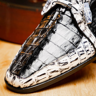 Marco Di Milano Caribe Men's Shoes Black & Newspaper Genuine Hornback Caiman Crocodile Derby (MDM1118)-AmbrogioShoes