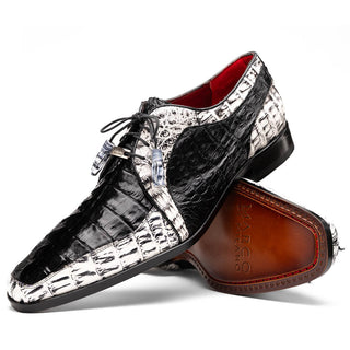 Marco Di Milano Caribe Men's Shoes Black & Newspaper Genuine Hornback Caiman Crocodile Derby (MDM1118)-AmbrogioShoes