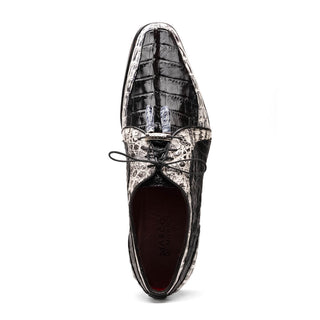 Marco Di Milano Caribe Men's Shoes Black & Newspaper Genuine Hornback Caiman Crocodile Derby (MDM1118)-AmbrogioShoes