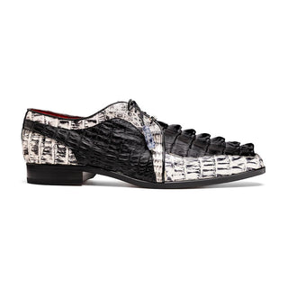 Marco Di Milano Caribe Men's Shoes Black & Newspaper Genuine Hornback Caiman Crocodile Derby (MDM1118)-AmbrogioShoes