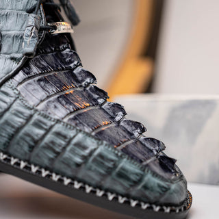 Marco Di Milano Caribe Men's Shoes Dark Gray Genuine Hornback Caiman Crocodile Derby (MDM1118)-AmbrogioShoes