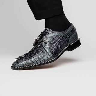 Marco Di Milano Caribe Men's Shoes Dark Gray Genuine Hornback Caiman Crocodile Derby (MDM1118)-AmbrogioShoes