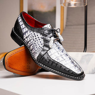 Marco Di Milano Caribe Men's Shoes Newspaper & Black Genuine Hornback Caiman Crocodile Derby (MDM1118)-AmbrogioShoes