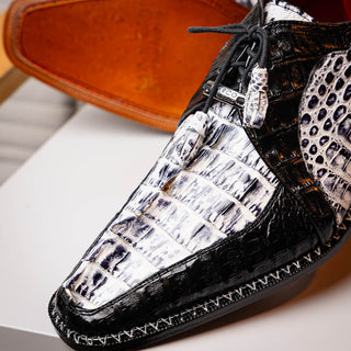 Marco Di Milano Caribe Men's Shoes Newspaper & Black Genuine Hornback Caiman Crocodile Derby (MDM1118)-AmbrogioShoes