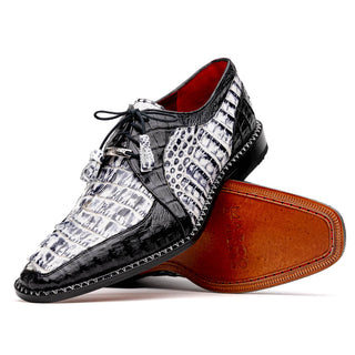 Marco Di Milano Caribe Men's Shoes Newspaper & Black Genuine Hornback Caiman Crocodile Derby (MDM1118)-AmbrogioShoes