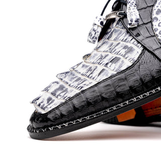 Marco Di Milano Caribe Men's Shoes Newspaper & Black Genuine Hornback Caiman Crocodile Derby (MDM1118)-AmbrogioShoes
