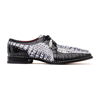 Marco Di Milano Caribe Men's Shoes Newspaper & Black Genuine Hornback Caiman Crocodile Derby (MDM1118)-AmbrogioShoes