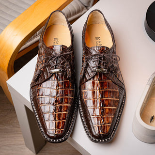 Marco Di Milano Caribe Men's Shoes Orix & Brown Genuine Hornback Caiman Crocodile Derby (MDM1118)-AmbrogioShoes