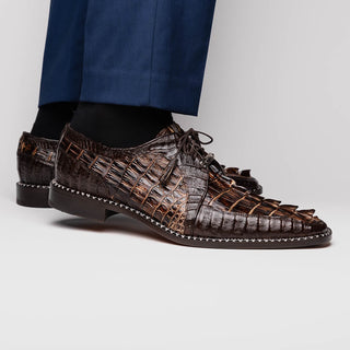 Marco Di Milano Caribe Men's Shoes Orix & Brown Genuine Hornback Caiman Crocodile Derby (MDM1118)-AmbrogioShoes