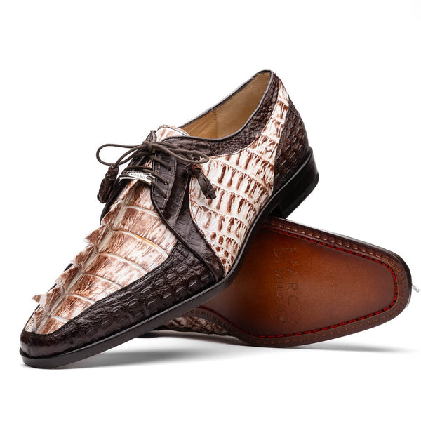Marco Di Milano Caribe Men's Shoes Rustic White & Brown Genuine Hornback Caiman Crocodile Dress Derby Oxfords (MDM1117)-AmbrogioShoes