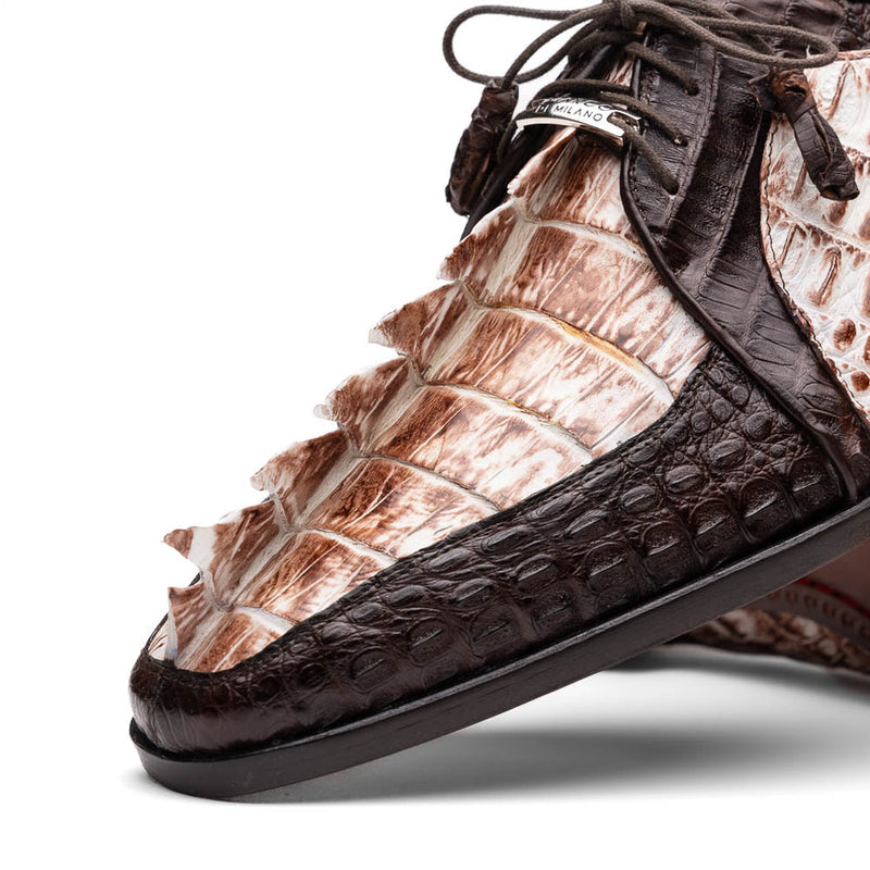 Marco Di Milano Caribe Men's Shoes Rustic White & Brown Genuine Hornback Caiman Crocodile Dress Derby Oxfords (MDM1117)-AmbrogioShoes