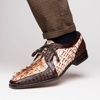 Marco Di Milano Caribe Men's Shoes White & Brown Genuine Hornback Caiman Crocodile Derby (MDM1118)-AmbrogioShoes