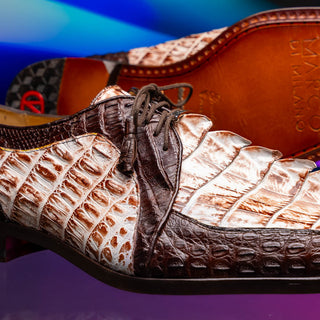 Marco Di Milano Caribe Men's Shoes White & Brown Genuine Hornback Caiman Crocodile Derby (MDM1118)-AmbrogioShoes