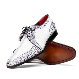 Marco Di Milano Caribe Men's Shoes White & Newspaper Genuine Hornback Caiman Crocodile Derby (MDM1118)-AmbrogioShoes