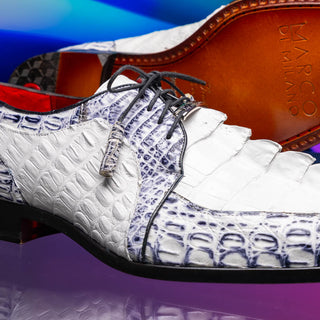 Marco Di Milano Caribe Men's Shoes White & Newspaper Genuine Hornback Caiman Crocodile Derby (MDM1118)-AmbrogioShoes