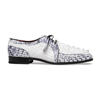 Marco Di Milano Caribe Men's Shoes White & Newspaper Genuine Hornback Caiman Crocodile Derby (MDM1118)-AmbrogioShoes