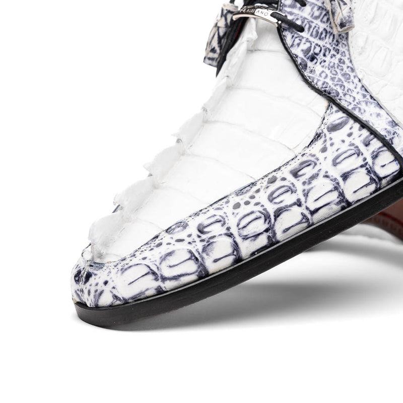 Marco Di Milano Caribe Men's Shoes White & Newspaper Genuine Hornback Caiman Crocodile Dress Derby Oxfords (MDM1118)-AmbrogioShoes