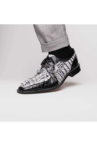Marco Di Milano Caribe Newspaper & Black Genuine Hornback Caiman Crocodile Derby (MDM1118)-AmbrogioShoes