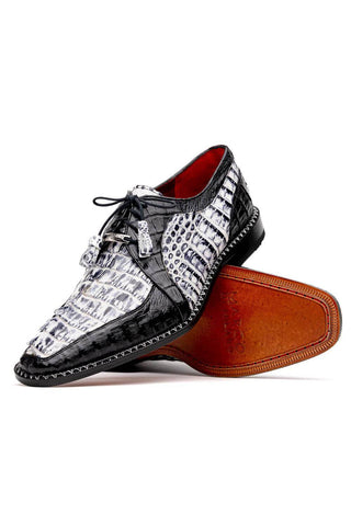 Marco Di Milano Caribe Newspaper & Black Genuine Hornback Caiman Crocodile Derby (MDM1118)-AmbrogioShoes