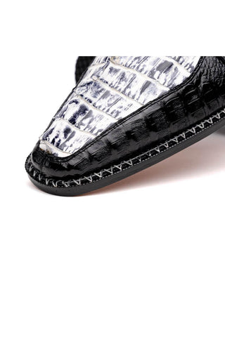 Marco Di Milano Caribe Newspaper & Black Genuine Hornback Caiman Crocodile Derby (MDM1118)-AmbrogioShoes