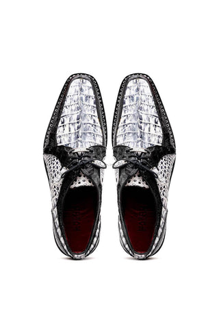 Marco Di Milano Caribe Newspaper & Black Genuine Hornback Caiman Crocodile Derby (MDM1118)-AmbrogioShoes