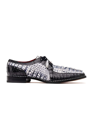 Marco Di Milano Caribe Newspaper & Black Genuine Hornback Caiman Crocodile Derby (MDM1118)-AmbrogioShoes