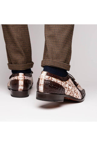 Marco Di Milano Caribe White & Brown Genuine Hornback Caiman Crocodile Derby (MDM1118)-AmbrogioShoes