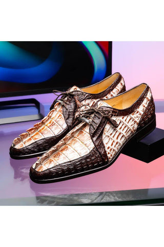 Marco Di Milano Caribe White & Brown Genuine Hornback Caiman Crocodile Derby (MDM1118)-AmbrogioShoes