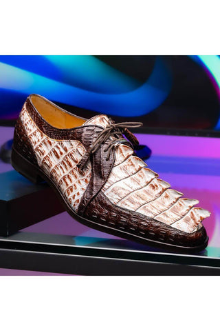 Marco Di Milano Caribe White & Brown Genuine Hornback Caiman Crocodile Derby (MDM1118)-AmbrogioShoes