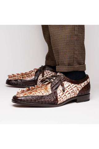 Marco Di Milano Caribe White & Brown Genuine Hornback Caiman Crocodile Derby (MDM1118)-AmbrogioShoes