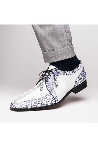 Marco Di Milano Caribe White & Newspaper Genuine Hornback Caiman Crocodile Derby (MDM1118)-AmbrogioShoes