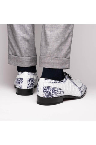 Marco Di Milano Caribe White & Newspaper Genuine Hornback Caiman Crocodile Derby (MDM1118)-AmbrogioShoes