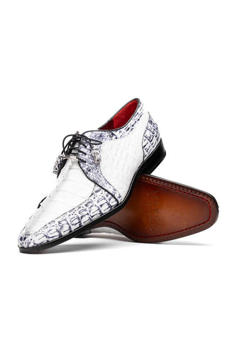 Marco Di Milano Caribe White & Newspaper Genuine Hornback Caiman Crocodile Derby (MDM1118)-AmbrogioShoes