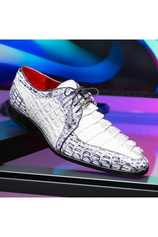 Marco Di Milano Caribe White & Newspaper Genuine Hornback Caiman Crocodile Derby (MDM1118)-AmbrogioShoes