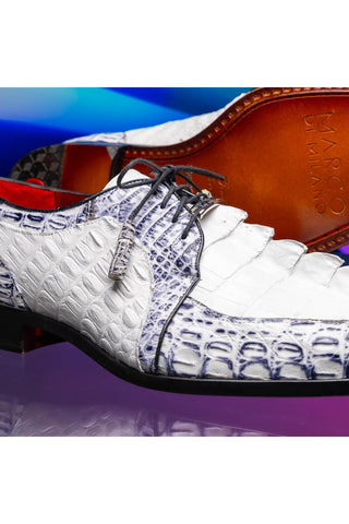 Marco Di Milano Caribe White & Newspaper Genuine Hornback Caiman Crocodile Derby (MDM1118)-AmbrogioShoes