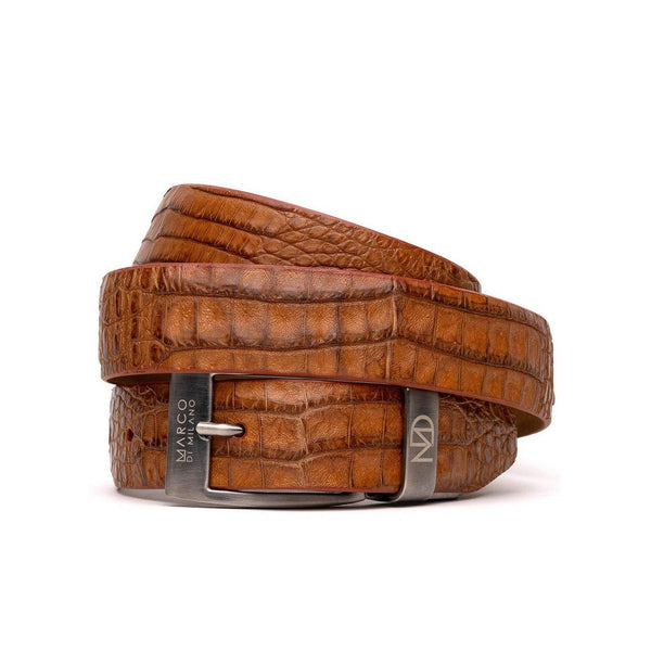 Marco Di Milano Cognac Genuine Exotic Crocodile Men's Belts (MDMB1021)-AmbrogioShoes