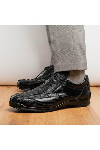 Marco Di Milano Crater Black Exotic Crocodile / Lizard Derby Sneakers (MDM1190)-AmbrogioShoes