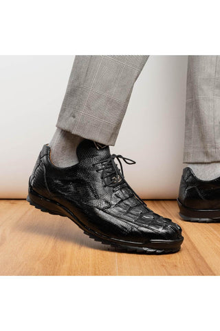 Marco Di Milano Crater Black Exotic Crocodile / Lizard Derby Sneakers (MDM1190)-AmbrogioShoes