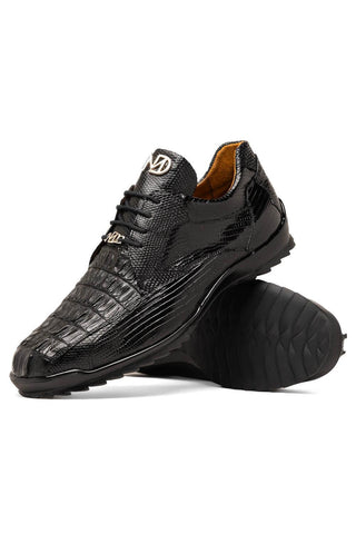 Marco Di Milano Crater Black Exotic Crocodile / Lizard Derby Sneakers (MDM1190)-AmbrogioShoes