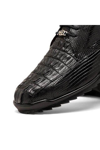 Marco Di Milano Crater Black Exotic Crocodile / Lizard Derby Sneakers (MDM1190)-AmbrogioShoes