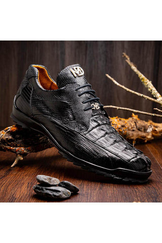 Marco Di Milano Crater Black Exotic Crocodile / Lizard Derby Sneakers (MDM1190)-AmbrogioShoes